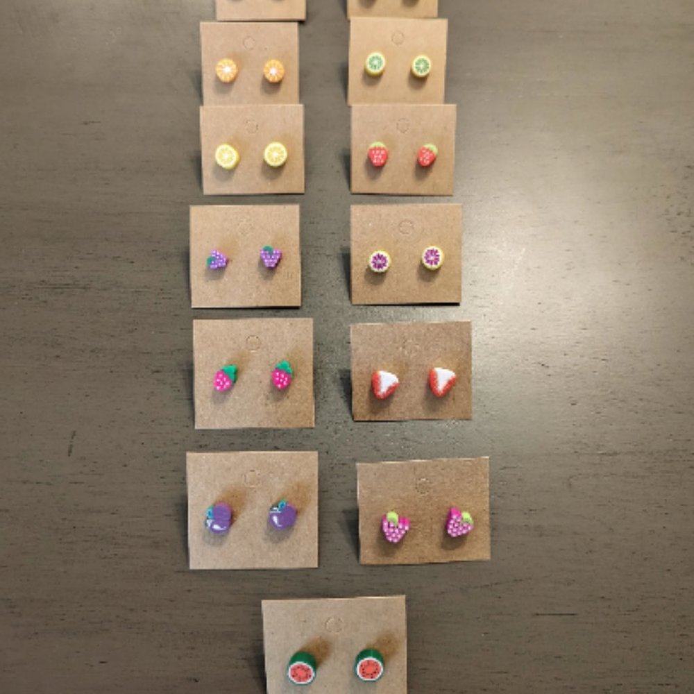 Fruit Polymer Clay Stud Earrings 925 Sterling Silver Posts Stamped LOT 13 Pairs